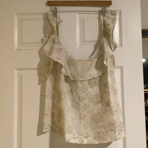 Sezane Cream Floral Ruffle Blouse